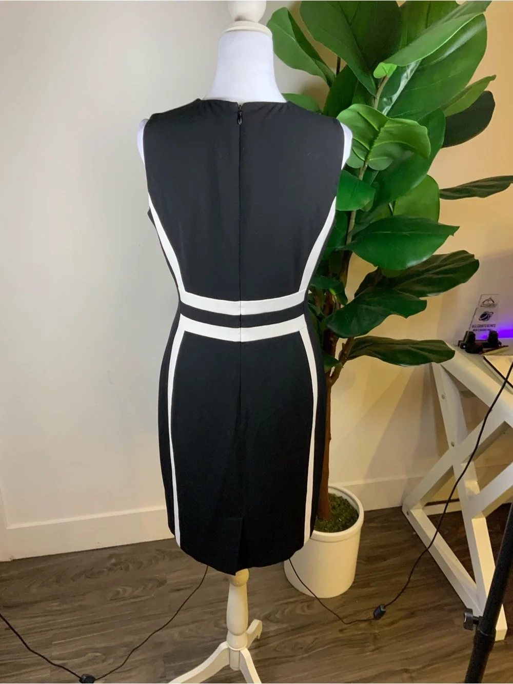 Calvin Klein Black Sheath Dress with White Contrast Panels